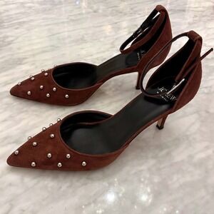 J. Crew Colette‎ Burgundy Italian Suede Studded Slingback Heels Size 10M NWT